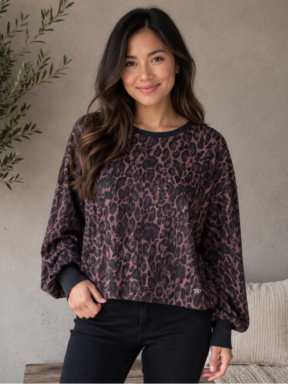 Johnny Was Active French Leopard Drop Shoulder Top XS